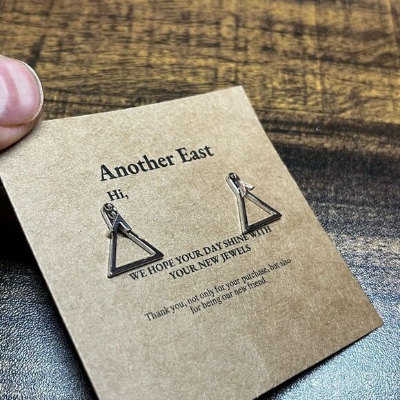 Silver Small Triangle copper Earrings - Picture 7 of 11